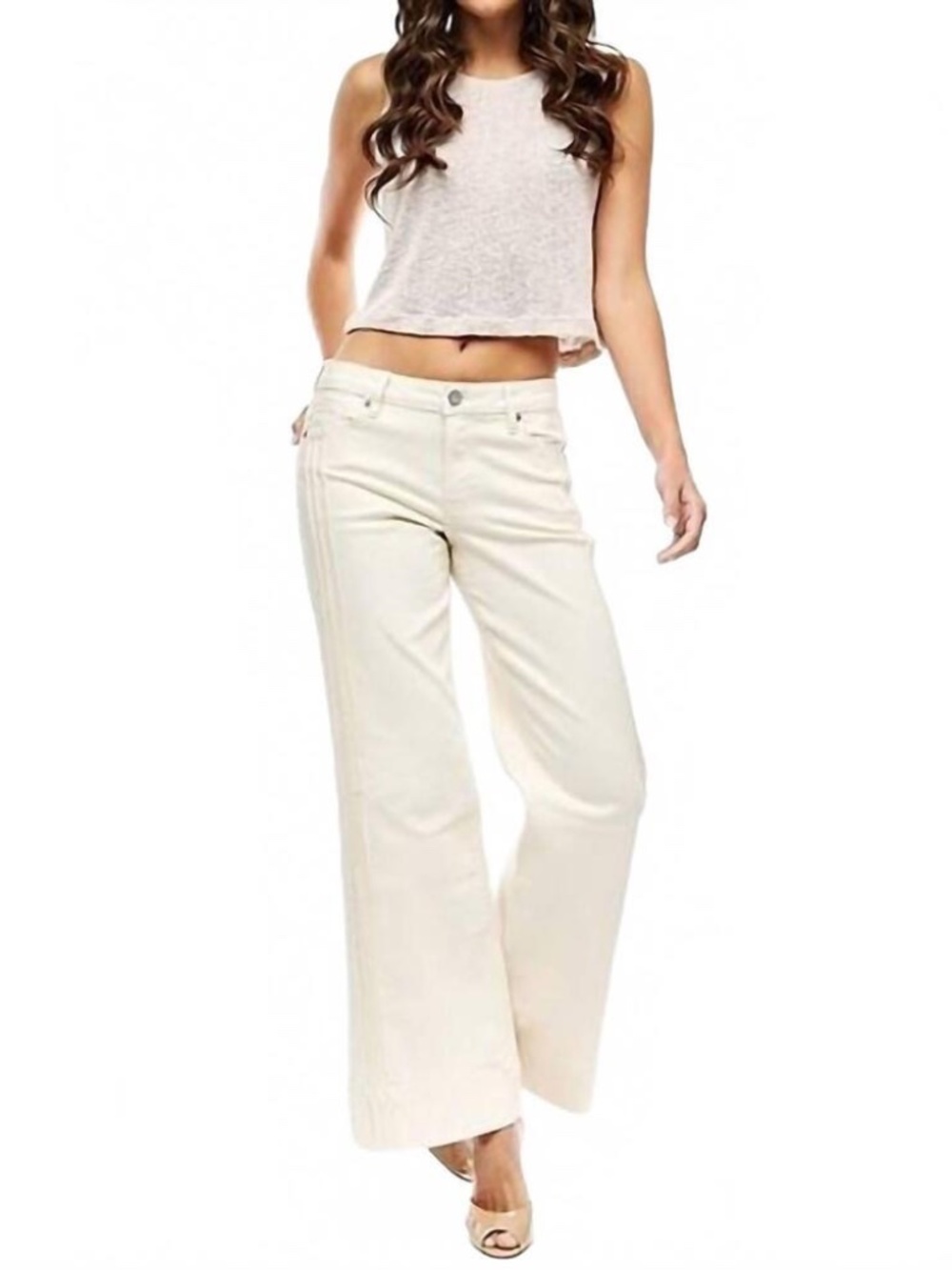 Hidden Happi Mid Rise Comfort Flare Jeans Cream Ecru NWT Size 31 Pintuck